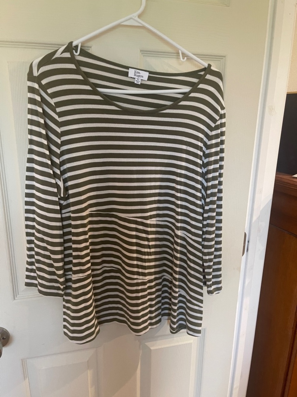 Kim Rogers Olive and White Striped Long Sleeve Tee